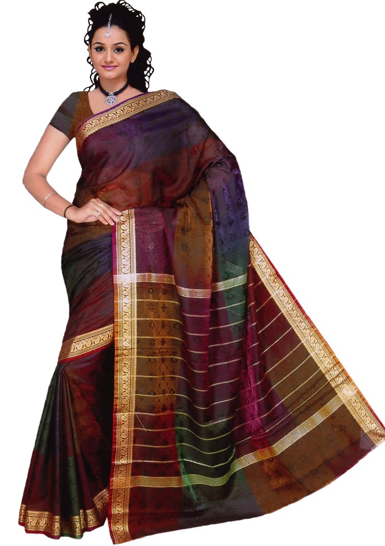 Fertig gewickelter Bollywood Sari Indien Regenbogen Royalblau in 3 Größen 