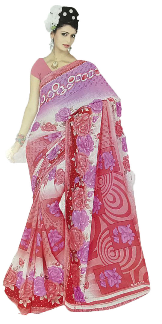 Bollywood Sari Kleid Chiffon Rose Pink Fo408