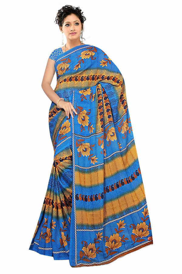 Bollywood Sari Kleid Chiffon Blau Gelb Fo430
