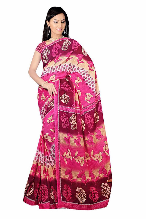 Bollywood Sari Kleid Chiffon Flower Pink Fo451