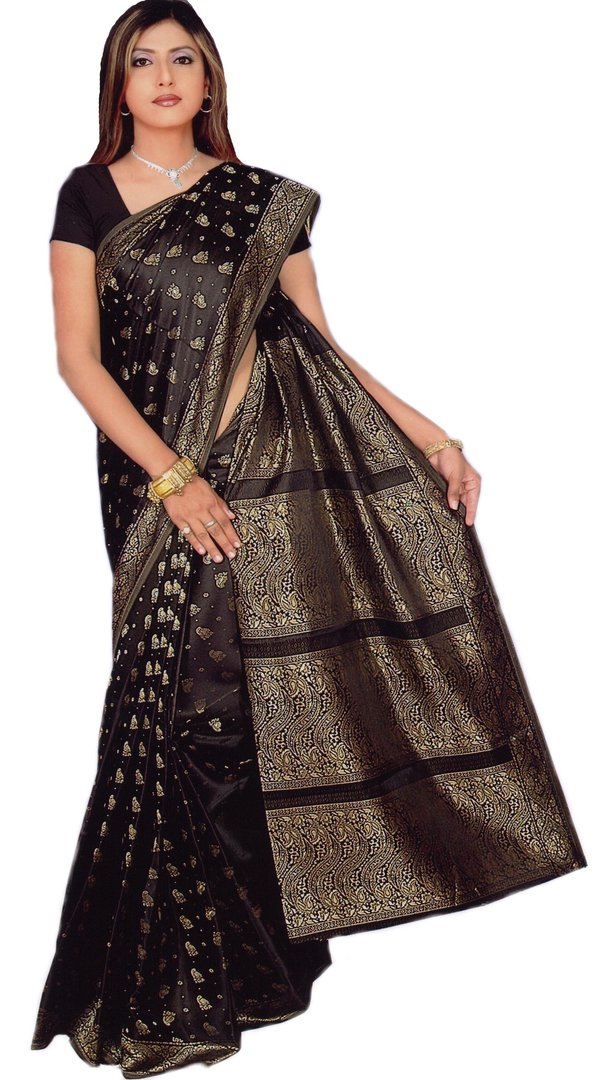 Fertig gewickelter Bollywood Sari Indien Schwarz