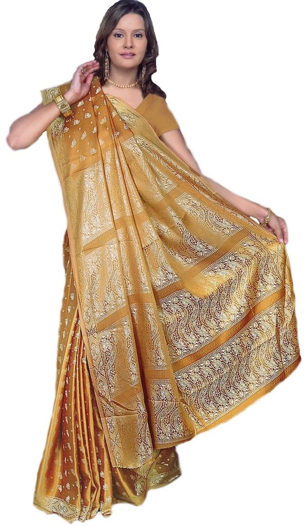 Fertig gewickelter Bollywood Sari Indien Caramell