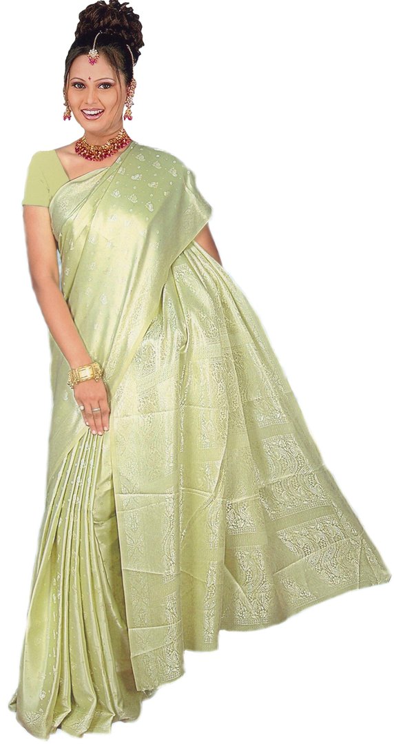 Fertig gewickelter Bollywood Sari Indien Lindgrün