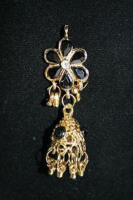 Schwarz Gold Bollywood Braut Schmuckset Collier Ohrringe Tika zum Sari