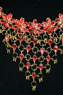 Rot Silber Bollywood Braut Schmuckset Collier Ohrringe Tika zum Sari