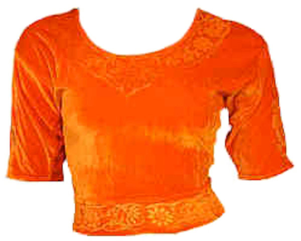 Orange Samt Top Choli Oberteil für Sari Gr. S bis 3XL